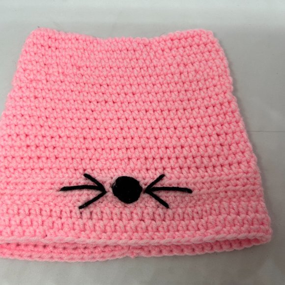 Handmade Crochet Light Pink Knit Cap w/Black Accent OS - Picture 8 of 11